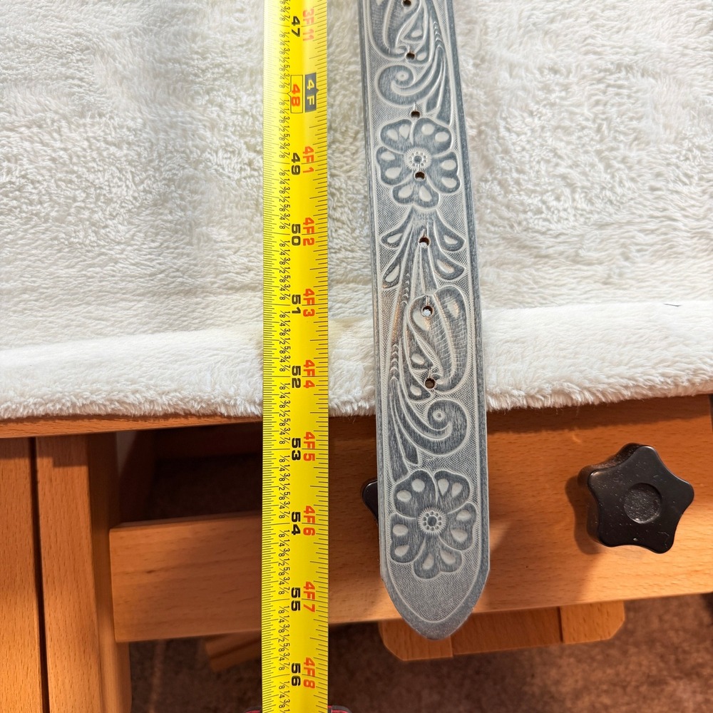 Kacey Musgrave Lee Floral Western Leather Belt Silver Custom Buckle Blue 2XL 2X - Picture 4 of 9